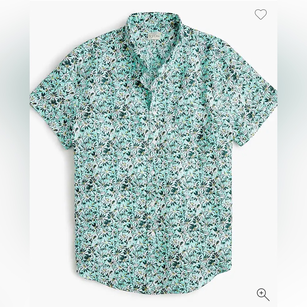 J. Crew Short-sleeve linen shirt in aqua floral print